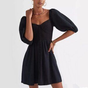 Anthropologie Puff Sleeve Coquette Vampire Sweetheart Button Front Cotton Dress